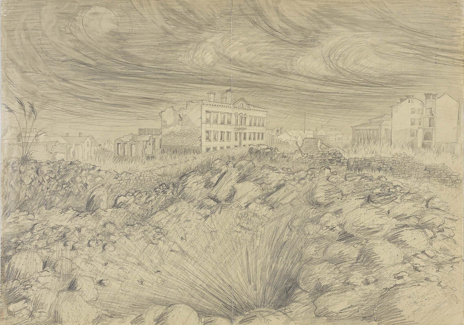 Hilda Kamdron, “Narva Street” (1941), pencil. Image courtesy of Kumu Art Museum and Tartu City Museum.